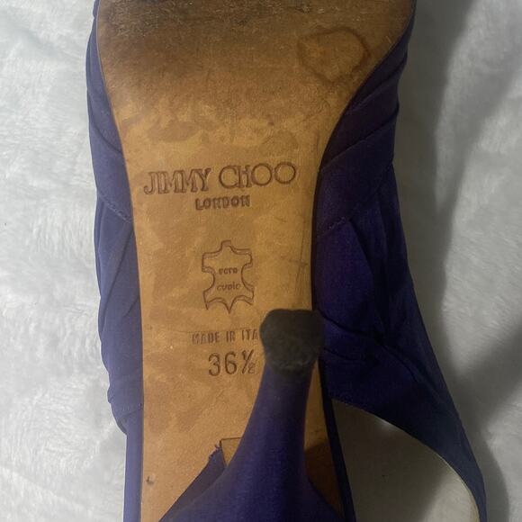 Jimmy Choo Blue Silk Crystals Peep Toe Slingbacks Evening Pumps Sandals 36.5 - Picture 9 of 10